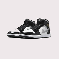 Nike Air Jordan 1 Mid Black Patent & Silver Shoes