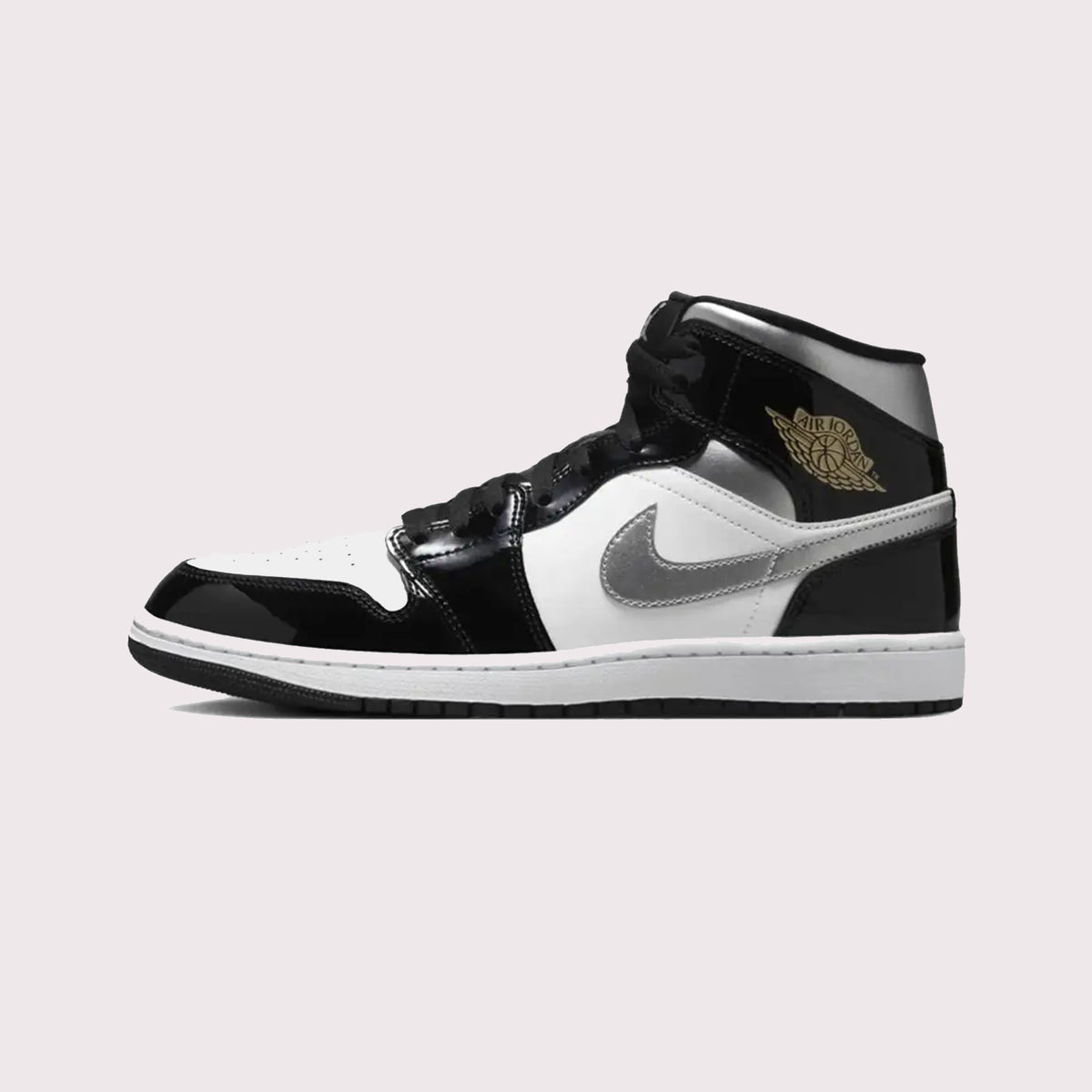 Nike Air Jordan 1 Mid Black Patent & Silver Shoes