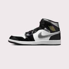Nike Air Jordan 1 Mid Black Patent & Silver Shoes