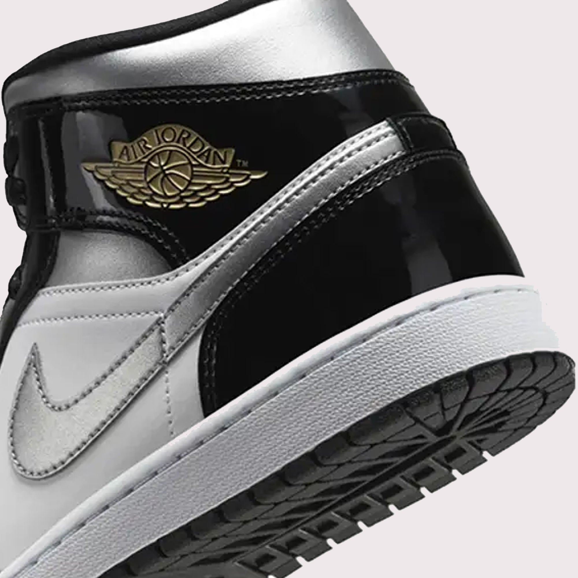 Nike Air Jordan 1 Mid Black Patent & Silver Shoes