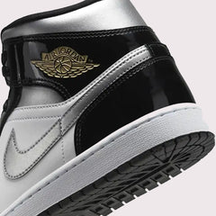 Nike Air Jordan 1 Mid Black Patent & Silver Shoes