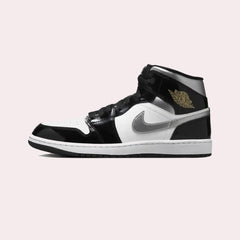 Nike Air Jordan 1 Mid Black Patent & Silver Shoes