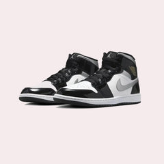 Nike Air Jordan 1 Mid Black Patent & Silver Shoes
