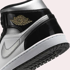 Nike Air Jordan 1 Mid Black Patent & Silver Shoes