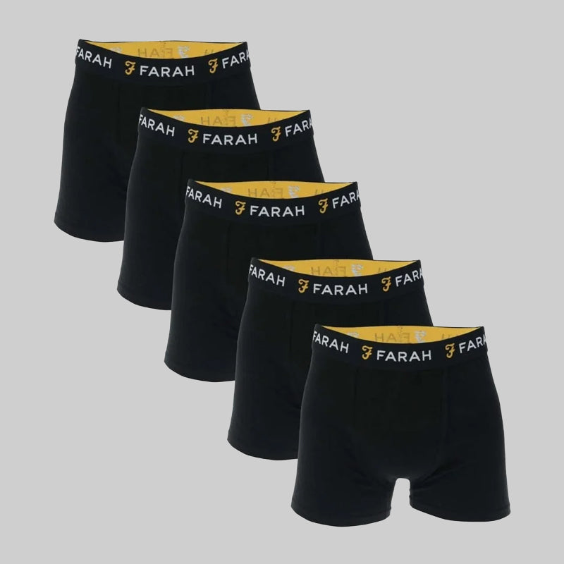 Farah Men’s Chorley 5-Pack Stretch Boxer Shorts – Black